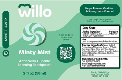 Willo_2oz_Minty Mist_DyeFree_Fluoride_DentalBrite_006.jpg Willo Minty Mist Dye Free Fluoride Label 2oz - Willo 2oz Minty Mist DyeFree Fluoride DentalBrite 006